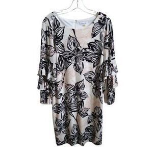 Calvin Klein Women’s Size 2 Tiered Sleeve Shift Dress Multicolor Floral Zip Up